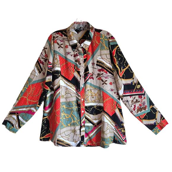 Fashion Nova Tops - FASHION NOVA Women XL Shirt Multicolor Button Up Mixed Patterns Lightweight 46"